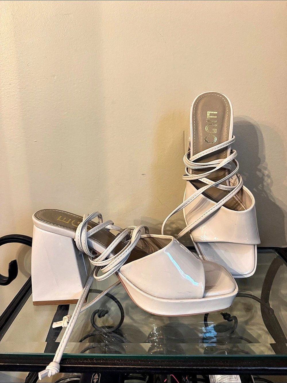 Ego Strappy Platform Heels in Beige